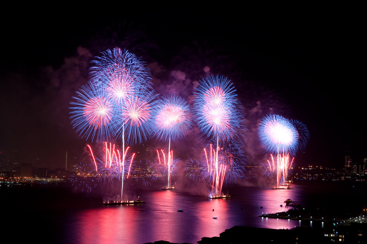 4th of July Macys fireworks display on Hudson River.