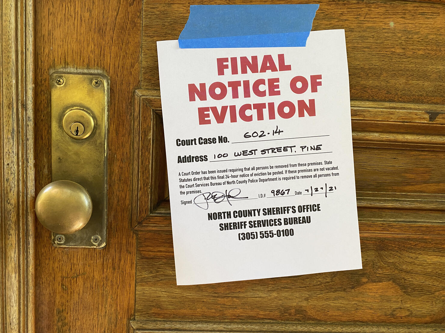 Eviction notice on door of house