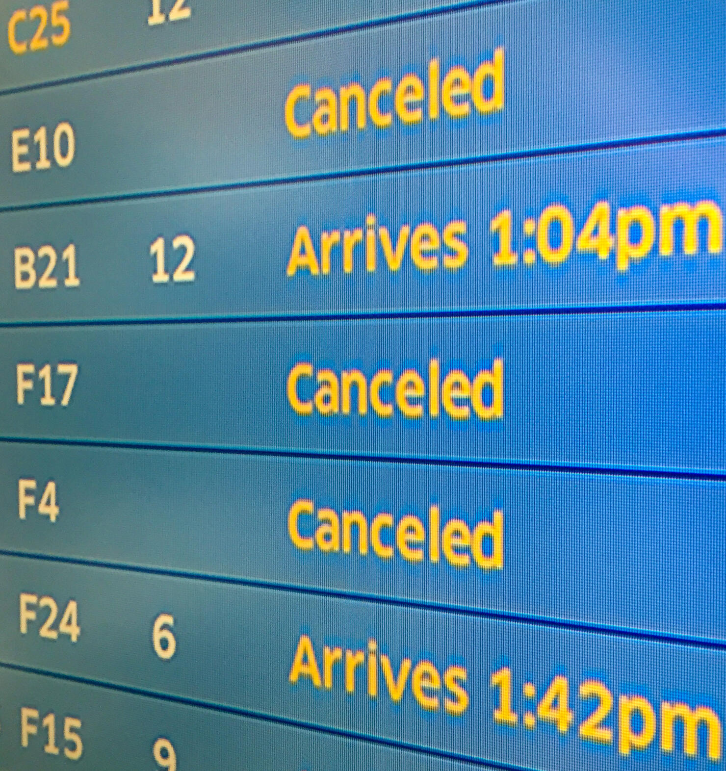 Status Board Indicating Canceled Flights in Chicago