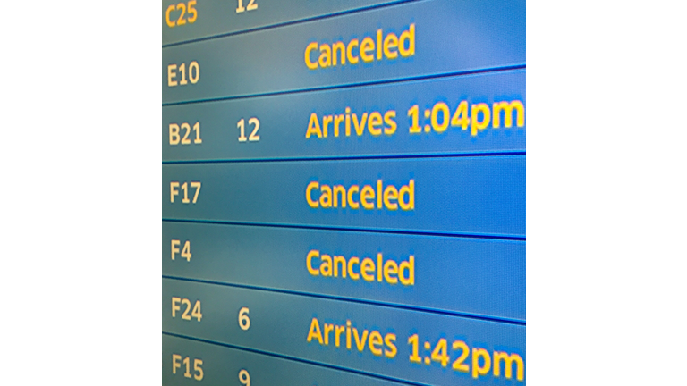 Status Board Indicating Canceled Flights in Chicago