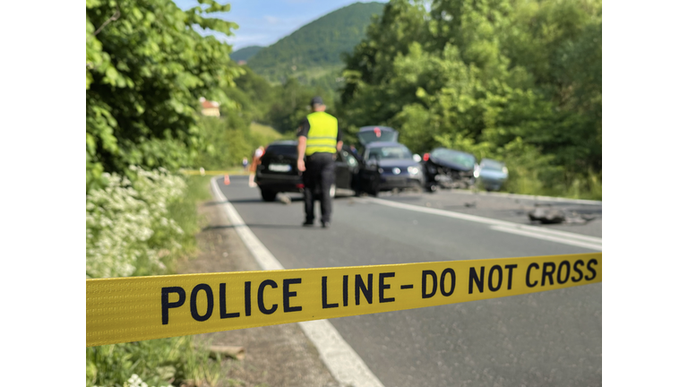 Police yellow line on traffic accident