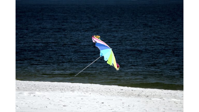 Beach Umbrella Takes Off in the Wind
