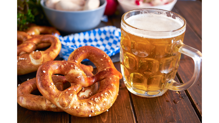 Oktoberfest food on wooden table