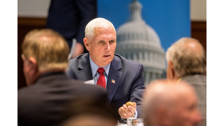 Former Vice President Mike Pence Speaks At Politics & Eggs Event In New Hampshire