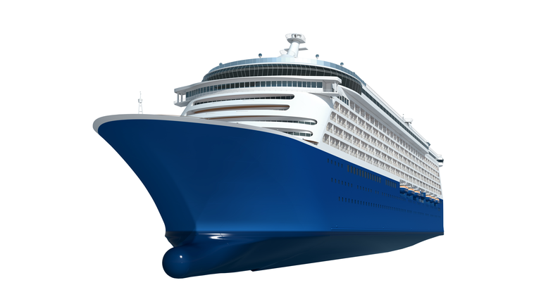 Illustration of blue and white cruise ship