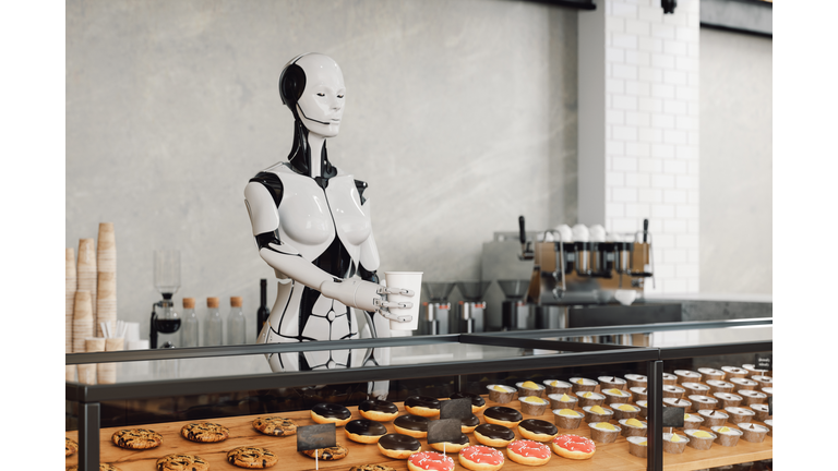 Robot Barista Preparing Coffee