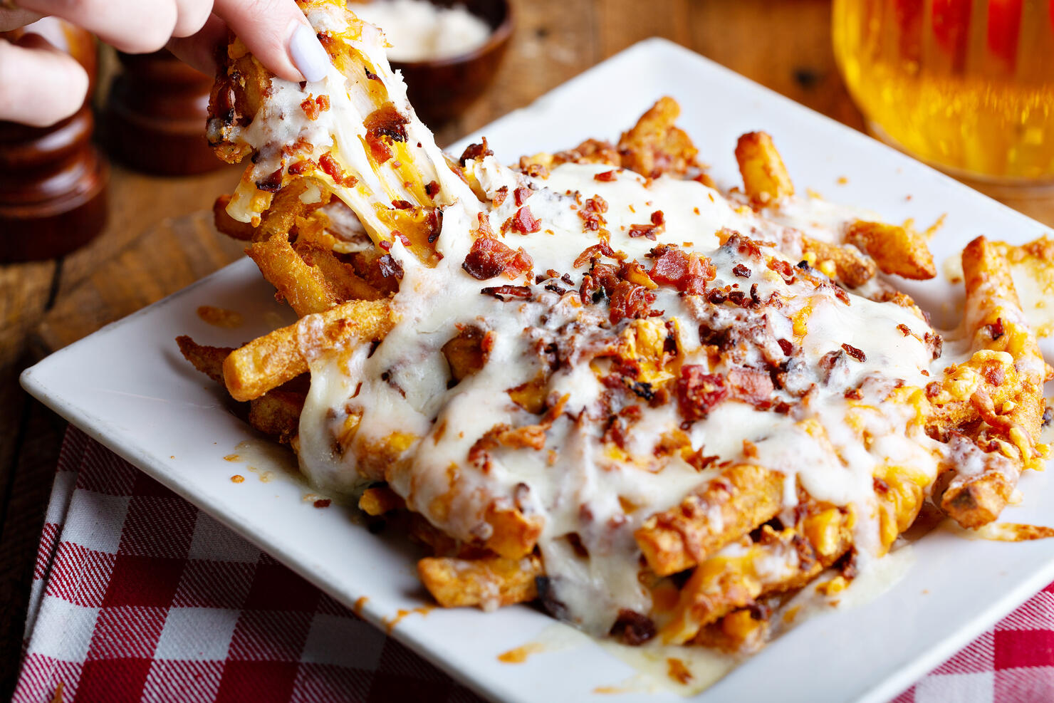 Cheese fries topped with bacon