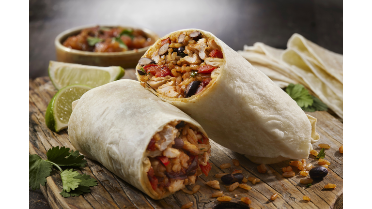 Mexican Rice and Chicken Burrito