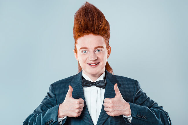 Funny concept for redheaded young man