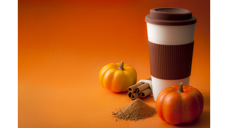 Seasonal coffee beverages and pumpkin spiced latte concept