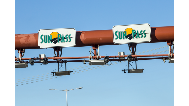 Sunpass lane at the Miami Highway in Miami, USA. Sunpass lane on left hand side is for toll only and enables electronical payment.