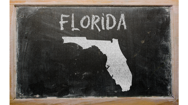 outline map of us state of florida on blackboard