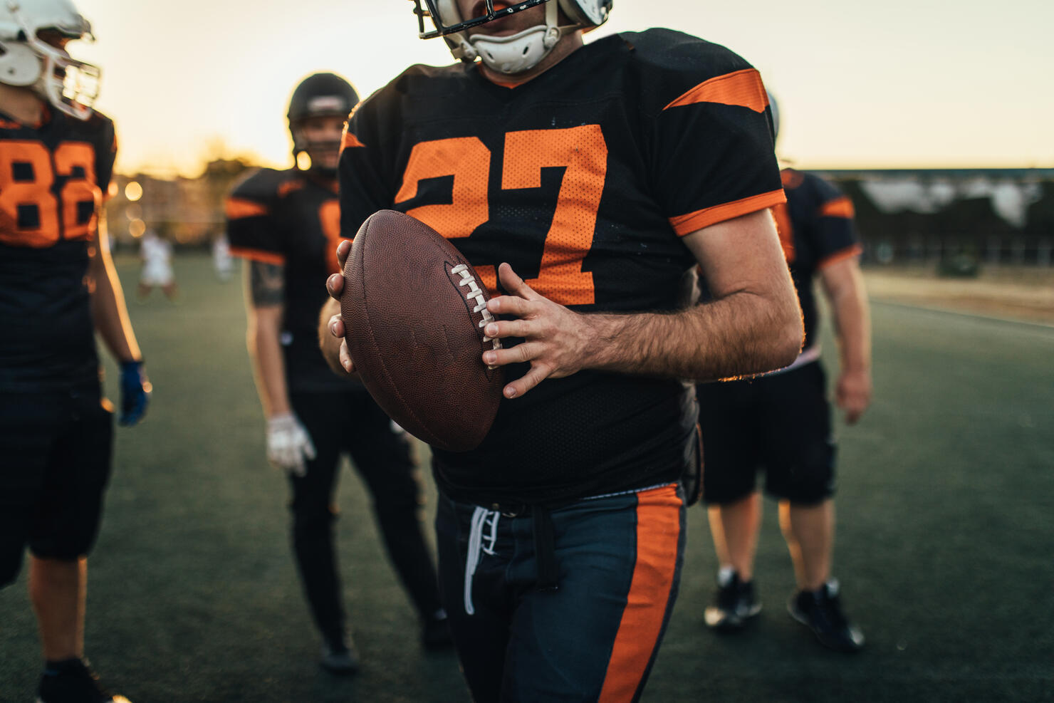 Group of NFL players on training