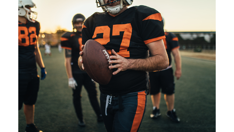 Group of NFL players on training