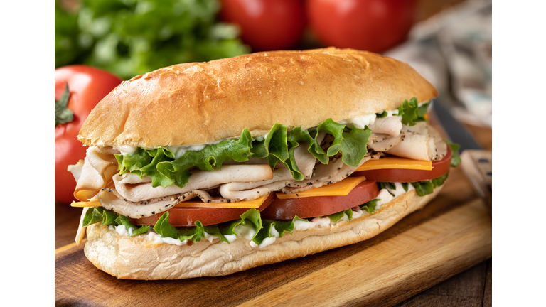 Turkey and ham submarine sandwich