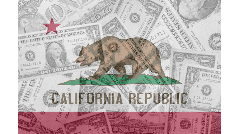 US state of california flag with transparent dollar banknotes