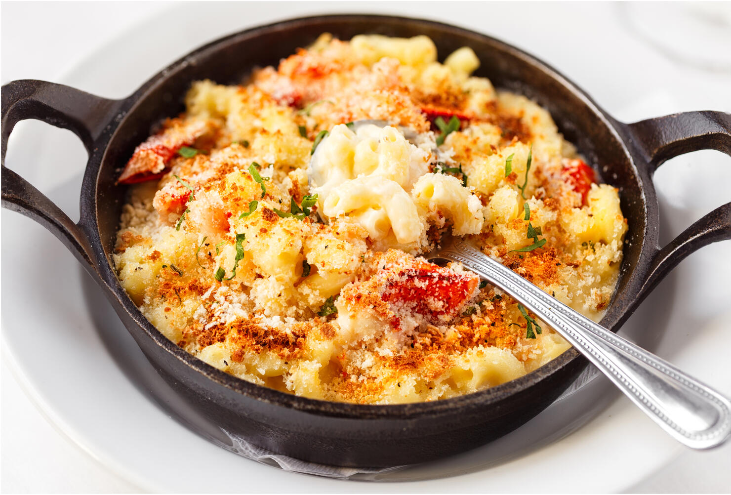 Lobster Macaroni and Cheese in a Cast Iron Skillet