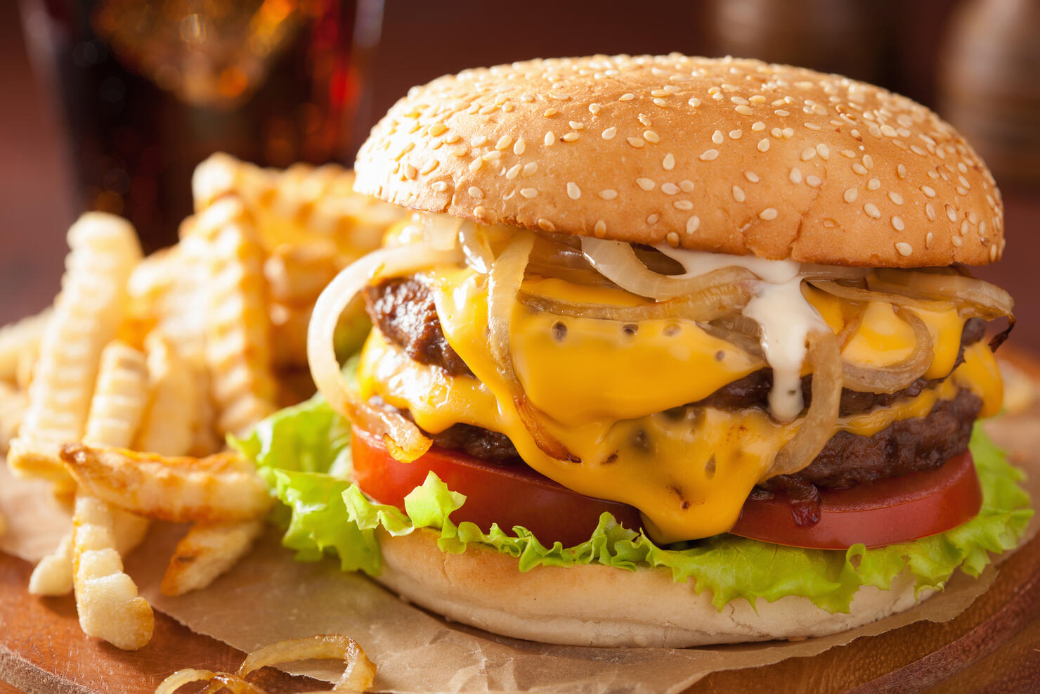 double cheeseburger with tomato and onion