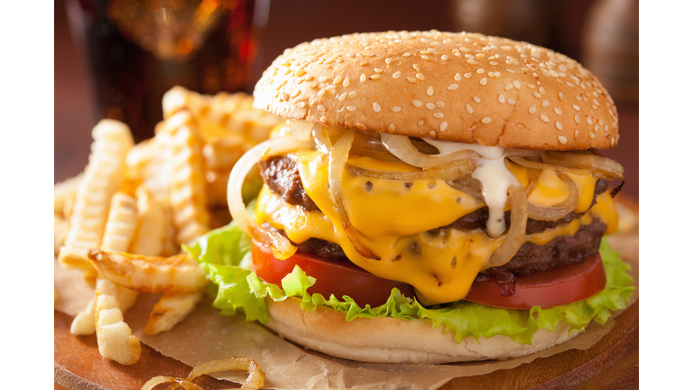 double cheeseburger with tomato and onion