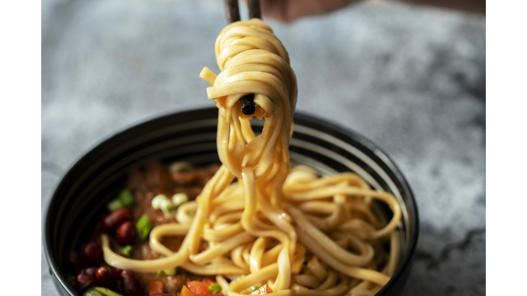 Chinese noodles with braised pork chop