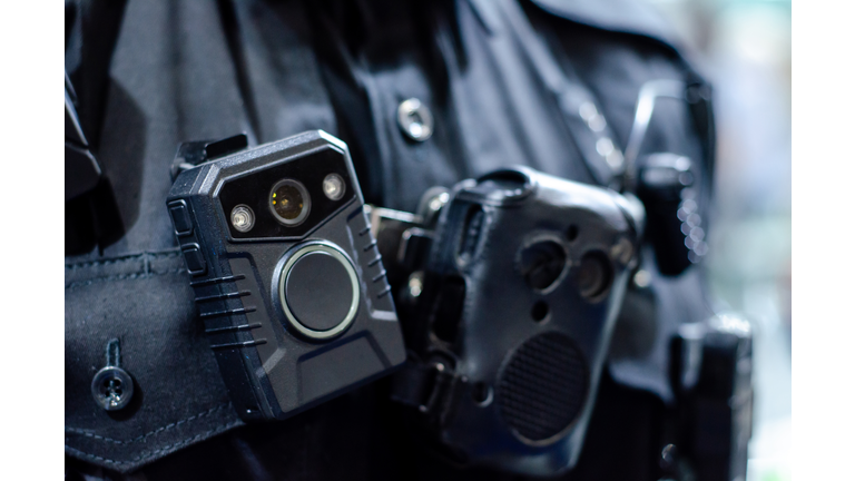 Close-up of police body camera