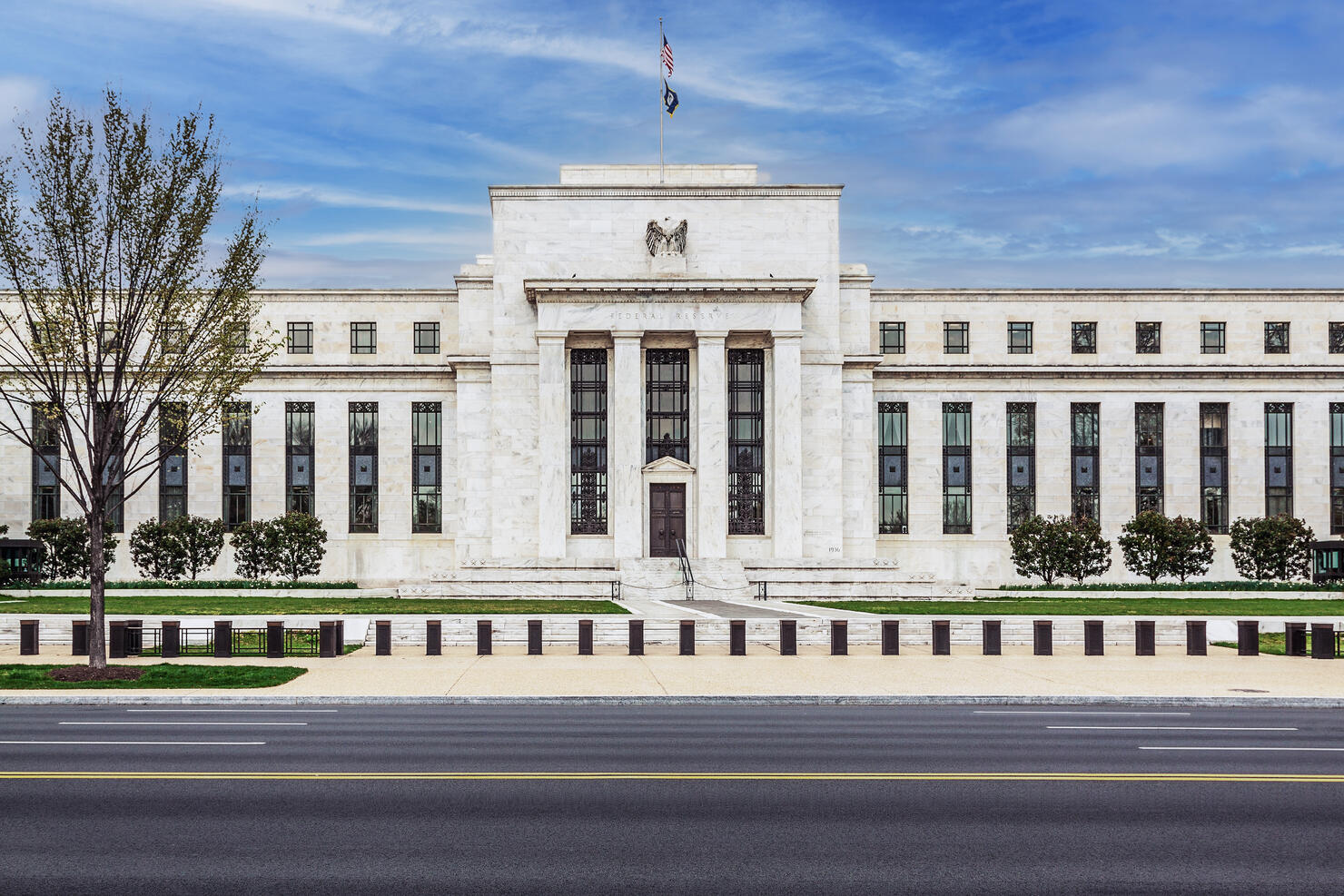 Federal Reserve Building and Blue Sky with Clouds, Washington DC, USA.