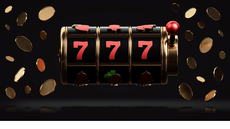 Modern Black, Red And Golden Slot Machine With Coins - 3D Illustration