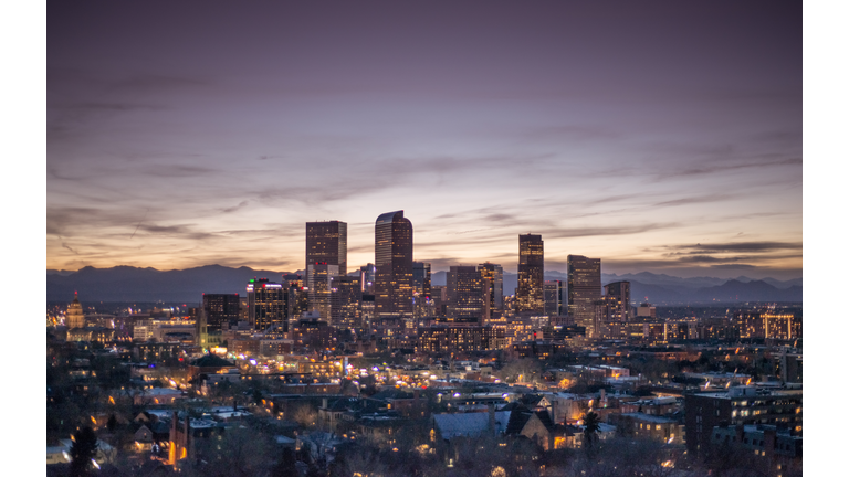 Denver Skyline and The Rocky Mountains