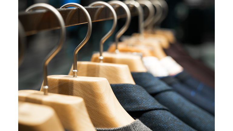 Winter clothes hanged on a clothes rack