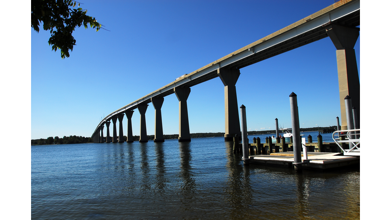 Gov. Thomas Johnson Bridge, by the public boat unloading ramp and fishing pier near Solomons Island, Maryland.