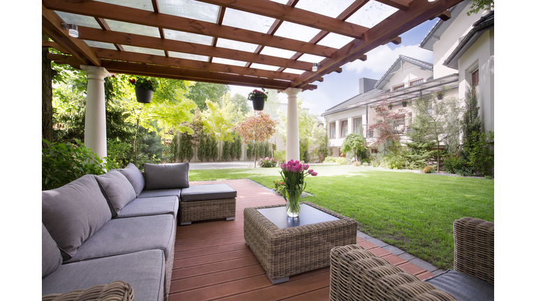 Verandah with modern garden furniture