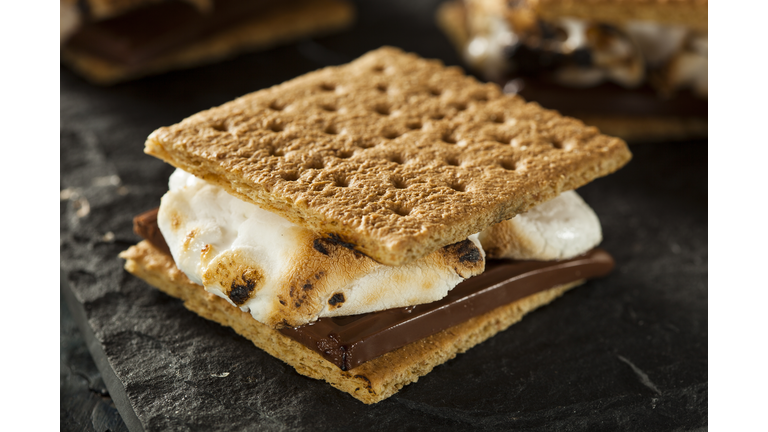 S'more with burnt marshmallow and melted chocolate