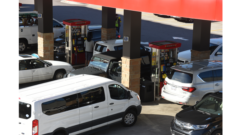 scramble at a gas station