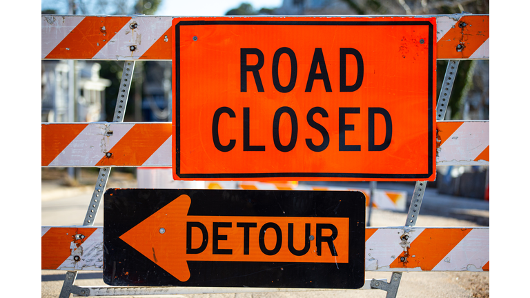 Road closed detour up close