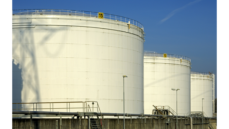 Gasoline tanks in an oil refinery