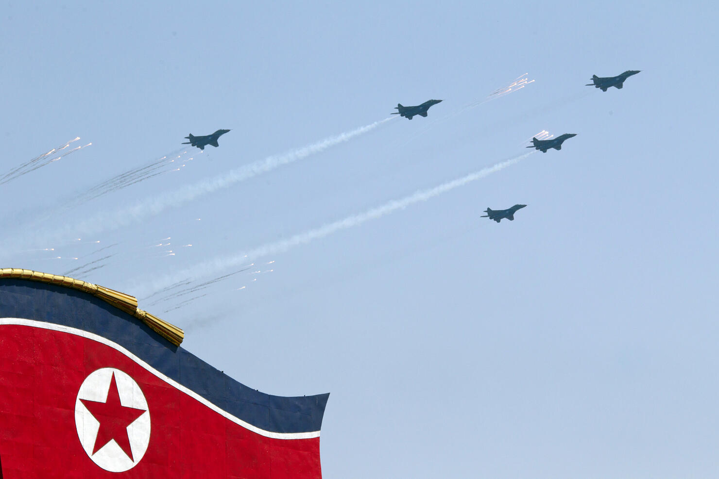 North Korean jet aircraft perform a fly-