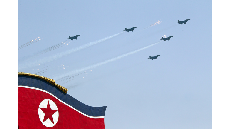 North Korean jet aircraft perform a fly-
