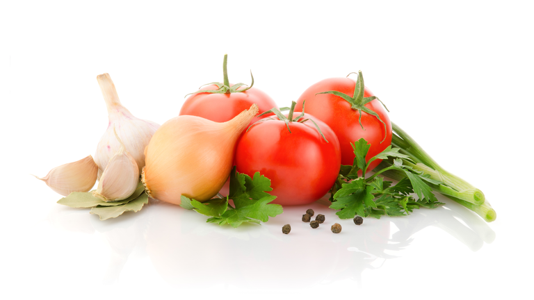 Fresh Vegetables and Spices on white background