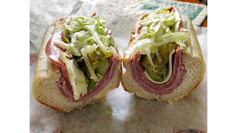 Ham and salami italian submarine sandwich with no tomatoes