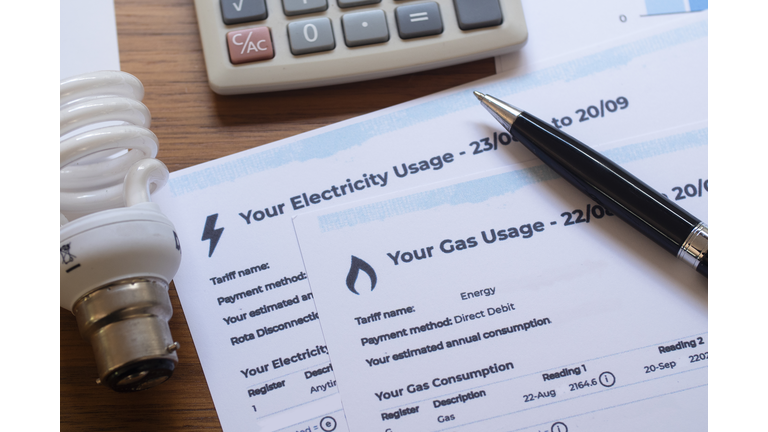 Close-up of Gas and Electric bills.