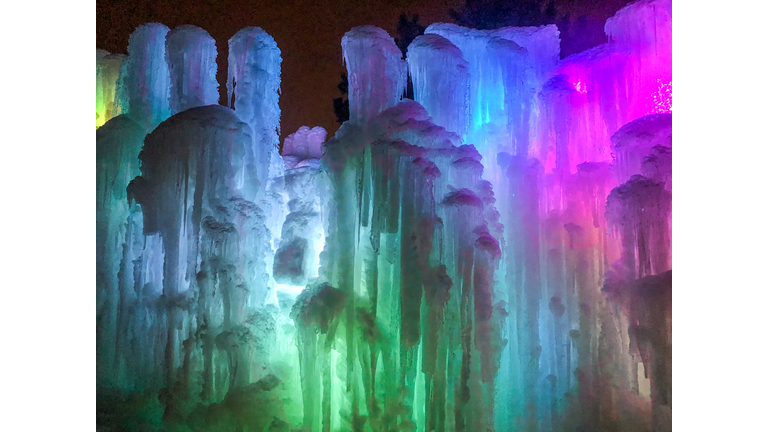 Rainbow colored ice walls at Lake Geneva, Wisconsin