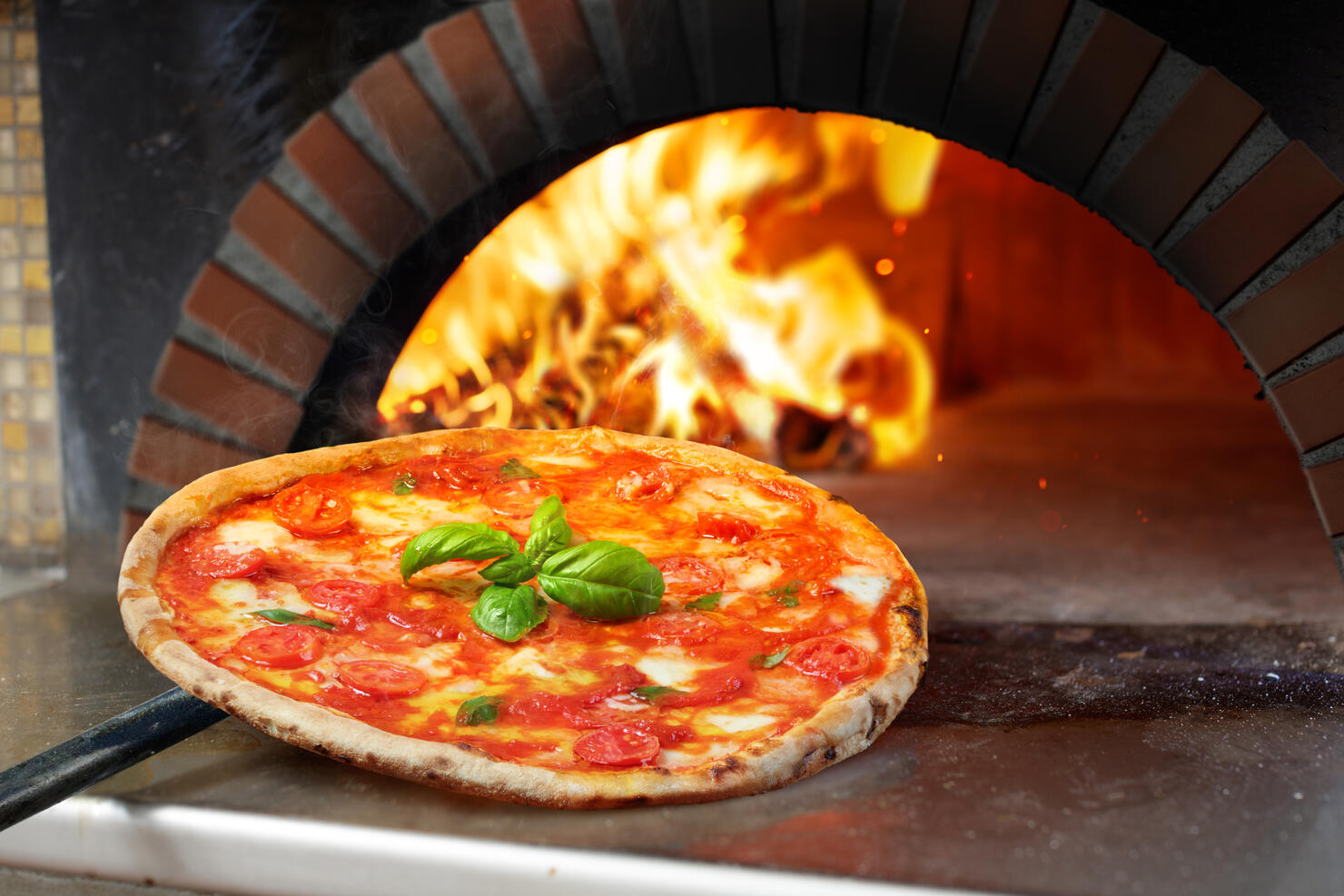 Hot Margherita Pizza baked In Oven