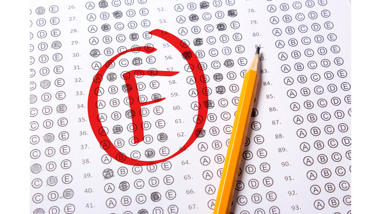 Bad grade F is written with red pen on the tests
