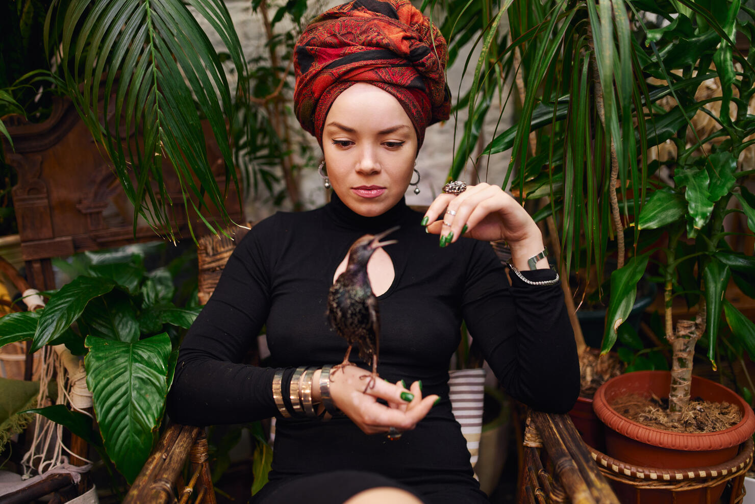 Mystic witch with raven for sorcery and occultism