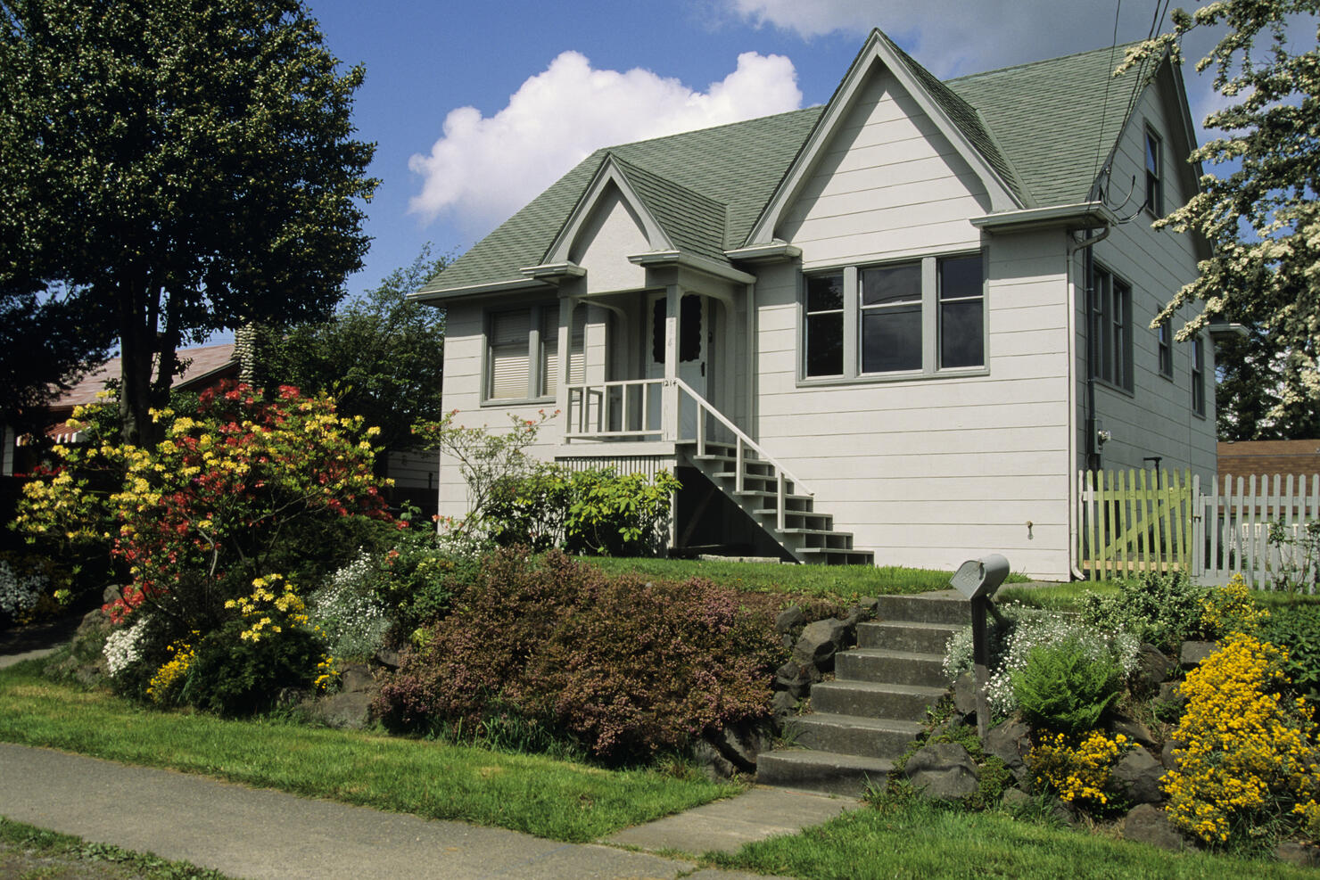 Residential home and front yard, Seattle, Washington, USA