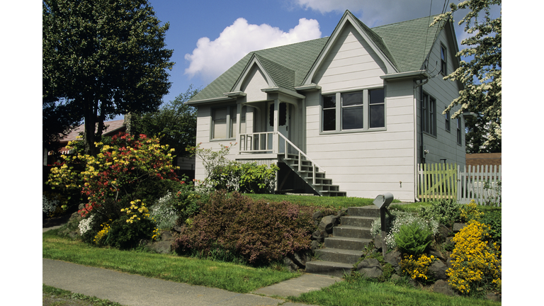 Residential home and front yard, Seattle, Washington, USA