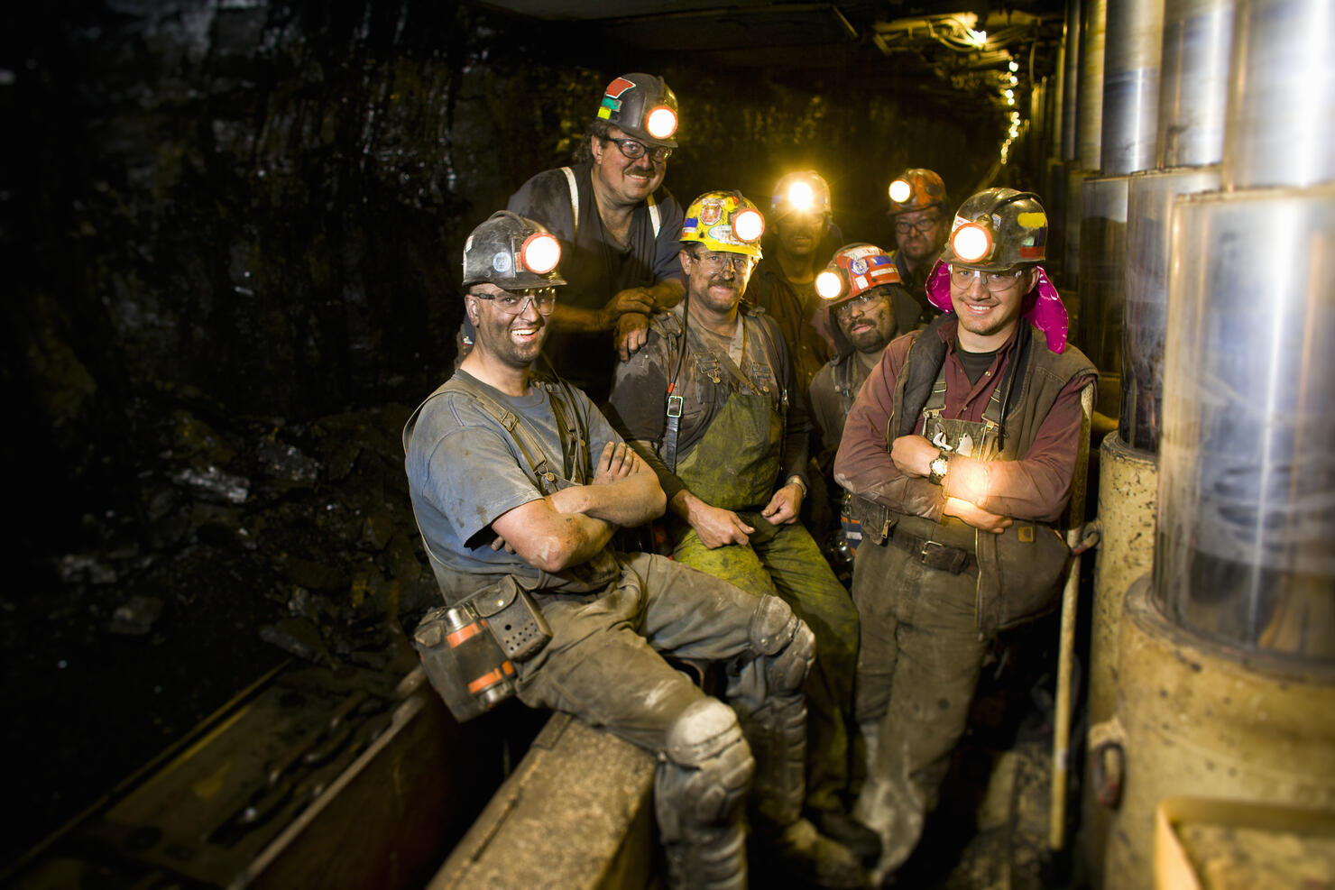 Coal miners smiling, portrait