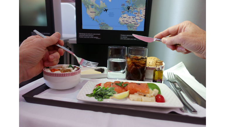 Business class meal on airplane