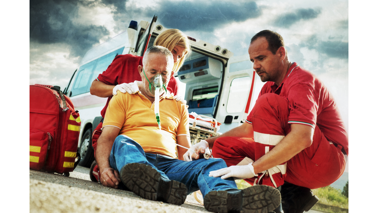 Emergency service rescuing an infarcted