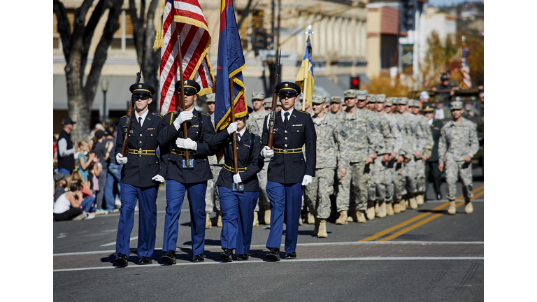 ROTC Members marching in Veterans Day Parade